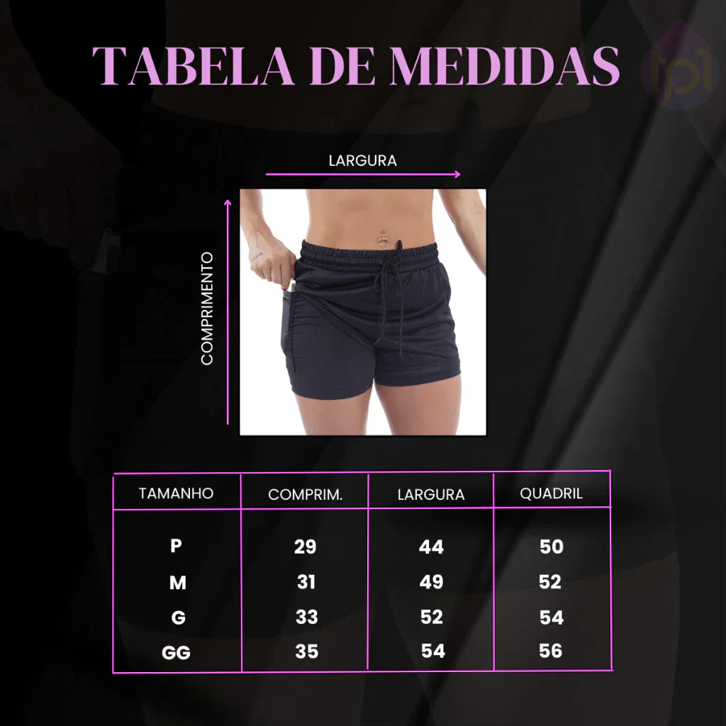 Kit com 3 Shorts Duplo Feminino 2 em 1 com Bolso Oculto para Celular - Type One