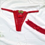 Calcinha Fio Dental de Tule com Perneira – Cereja