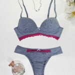 Conjunto de Bojo Mescla com Detalhe em Renda – Mel