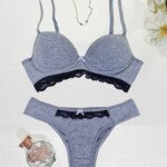 Conjunto de Bojo Mescla com Detalhe em Renda – Mel