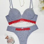 Conjunto de Bojo Mescla com Detalhe em Renda – Mel