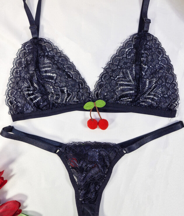 Conjunto Fio Dental de Tule e Renda – Cereja