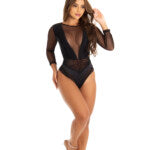 Body manga longa em renda e tule – Vivi