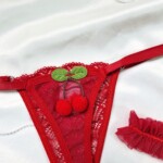 Calcinha Fio Dental de Tule com Perneira – Cereja