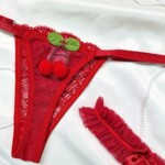 Calcinha Fio Dental de Tule com Perneira – Cereja