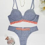 Conjunto de Bojo Mescla com Detalhe em Renda – Mel